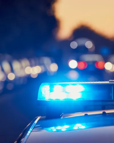 Siren light on roof of police car